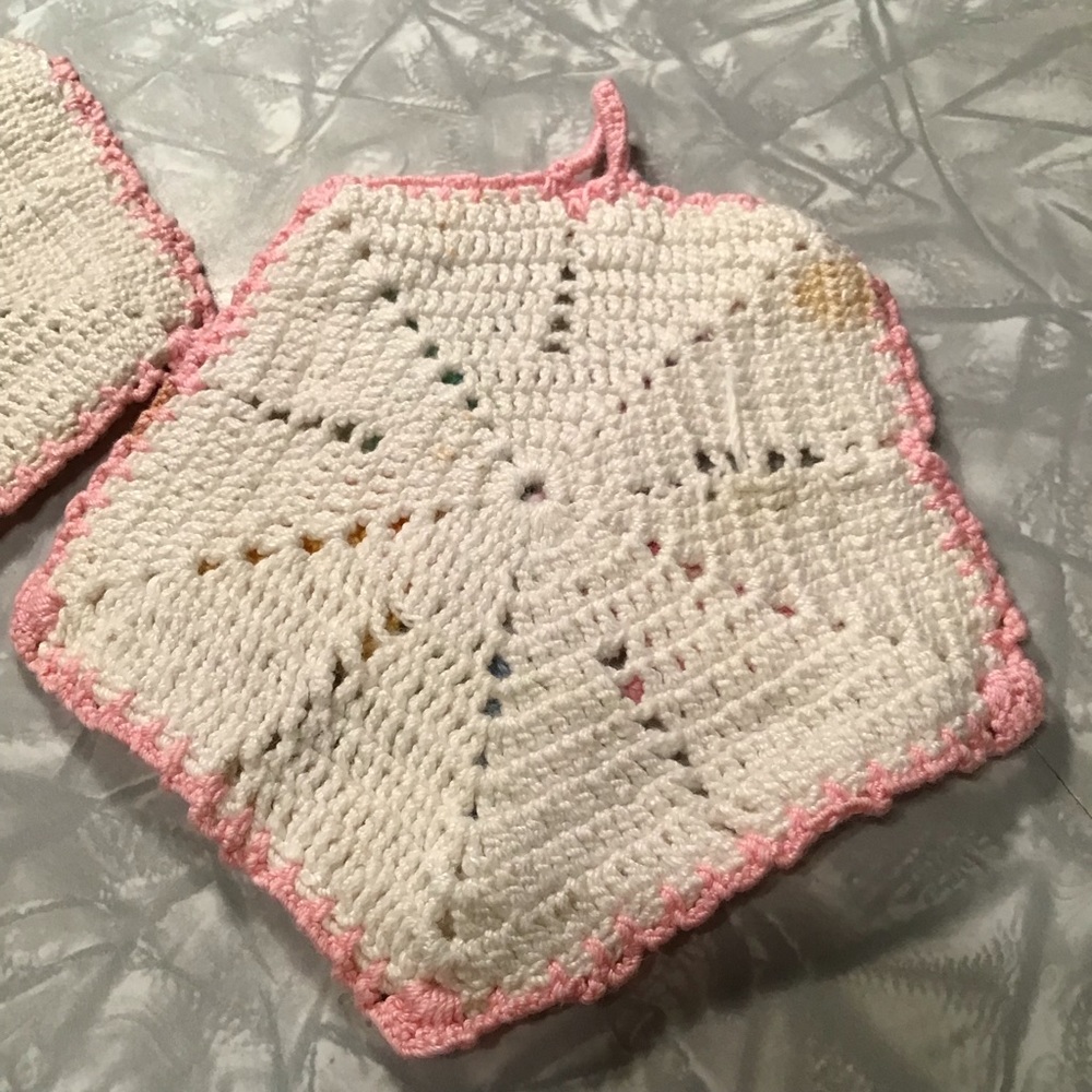 🔥SALE Small pair handmade vintage decorative kitchen hot pads doilies rainbow - Picture 10 of 14